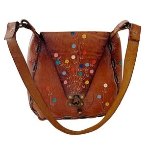 Vintage Hand Painted & Embossed Leather Boho Hippie Bag